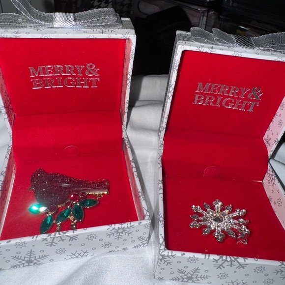 NIB Ice Red Cardinal and Snowflake Brooch Set ready to gift - Picture 1 of 9